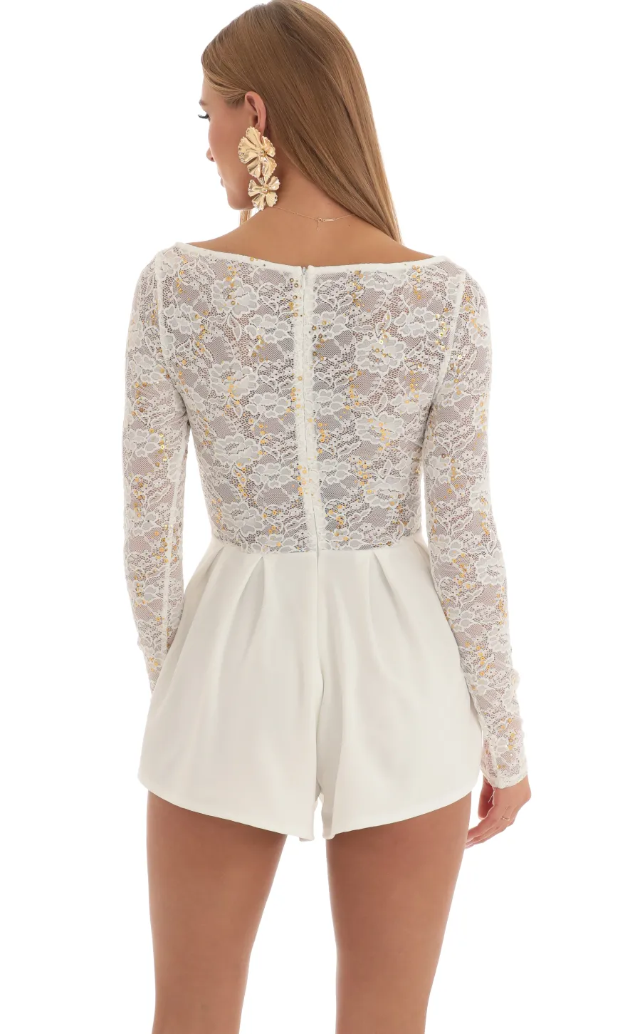 LUCY IN THE SKY Rompers^Sequin Lace Romper In White
