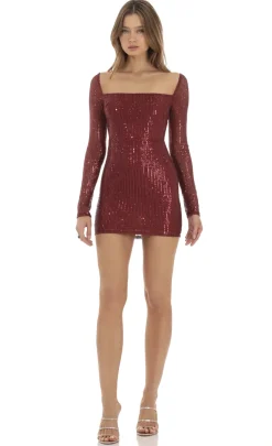 LUCY IN THE SKY Mini Dresses^Sequin Long Sleeve Bodycon Dress In Red