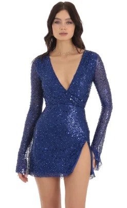 LUCY IN THE SKY Mini Dresses^Sequin Long Sleeve Dress In Blue