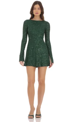 LUCY IN THE SKY Mini Dresses^Sequin Long Sleeve Open Back Dress In Green