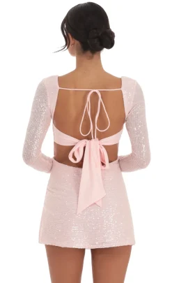 LUCY IN THE SKY Mini Dresses^Sequin Long Sleeve Side Slit Dress In Light Pink
