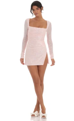 LUCY IN THE SKY Mini Dresses^Sequin Long Sleeve Side Slit Dress In Light Pink