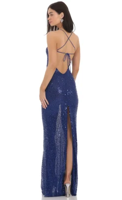 LUCY IN THE SKY Maxi Dresses^Sequin Mesh Maxi Dress In Blue