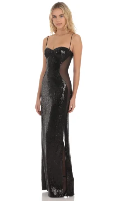 LUCY IN THE SKY Maxi Dresses^Sequin Mesh Side Cutout Maxi Dress In Black