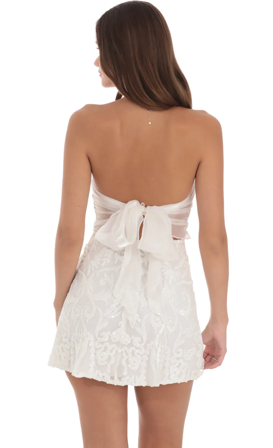 LUCY IN THE SKY Mini Dresses^Sequin Mesh Strapless Dress In White
