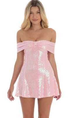 LUCY IN THE SKY Mini Dresses^Sequin Off Shoulder Dress In Pink