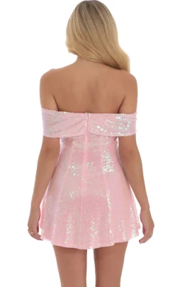 LUCY IN THE SKY Mini Dresses^Sequin Off Shoulder Dress In Pink