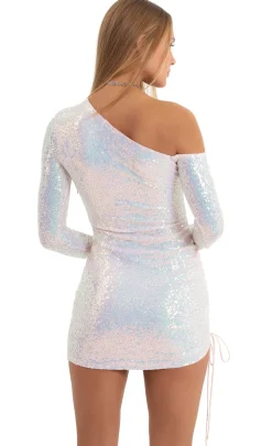 LUCY IN THE SKY Mini Dresses^Sequin One Shoulder Dress In White Multi