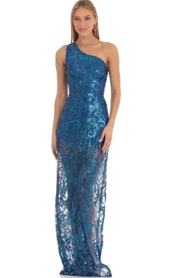 LUCY IN THE SKY Maxi Dresses^Sequin One Shoulder Maxi Dress In Blue
