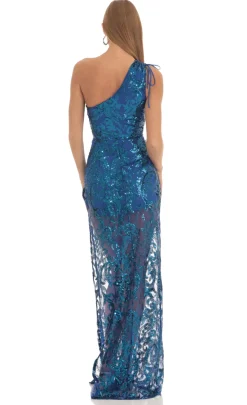 LUCY IN THE SKY Maxi Dresses^Sequin One Shoulder Maxi Dress In Blue