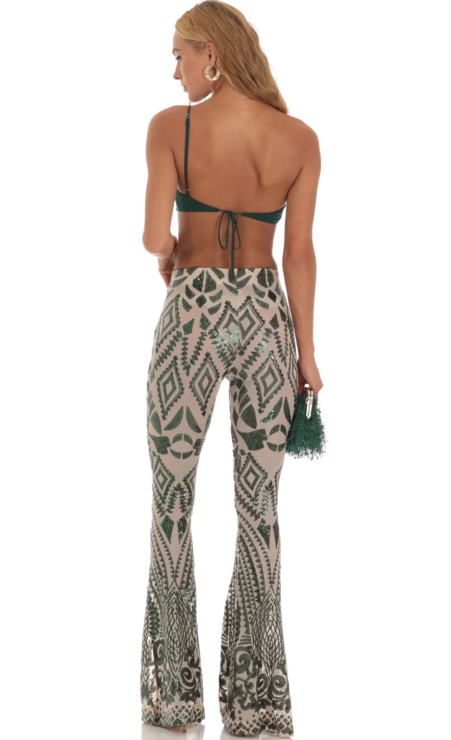 LUCY IN THE SKY Two-Piece Sets|Pants^Sequin One Shoulder Two Piece Set In Green
