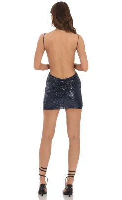 LUCY IN THE SKY Mini Dresses^Sequin Open Back Bodycon Dress In Navy