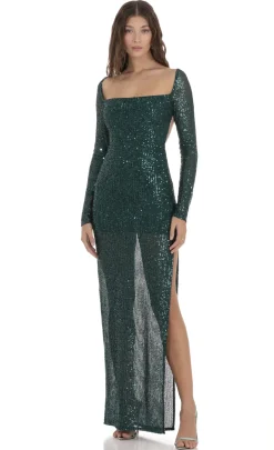 LUCY IN THE SKY Maxi Dresses^Sequin Open Back Dress In Green