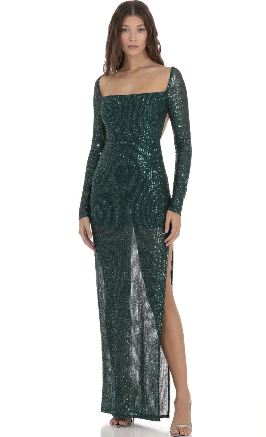 LUCY IN THE SKY Maxi Dresses^Sequin Open Back Dress In Green