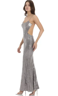LUCY IN THE SKY Maxi Dresses^Sequin Open Back Dress In Silver