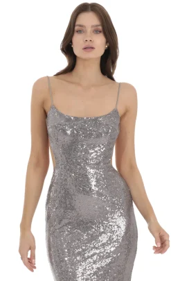 LUCY IN THE SKY Maxi Dresses^Sequin Open Back Dress In Silver