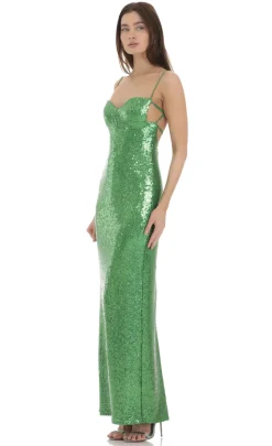LUCY IN THE SKY Maxi Dresses^Sequin Open Back Maxi Dress In Green