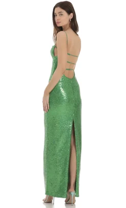 LUCY IN THE SKY Maxi Dresses^Sequin Open Back Maxi Dress In Green