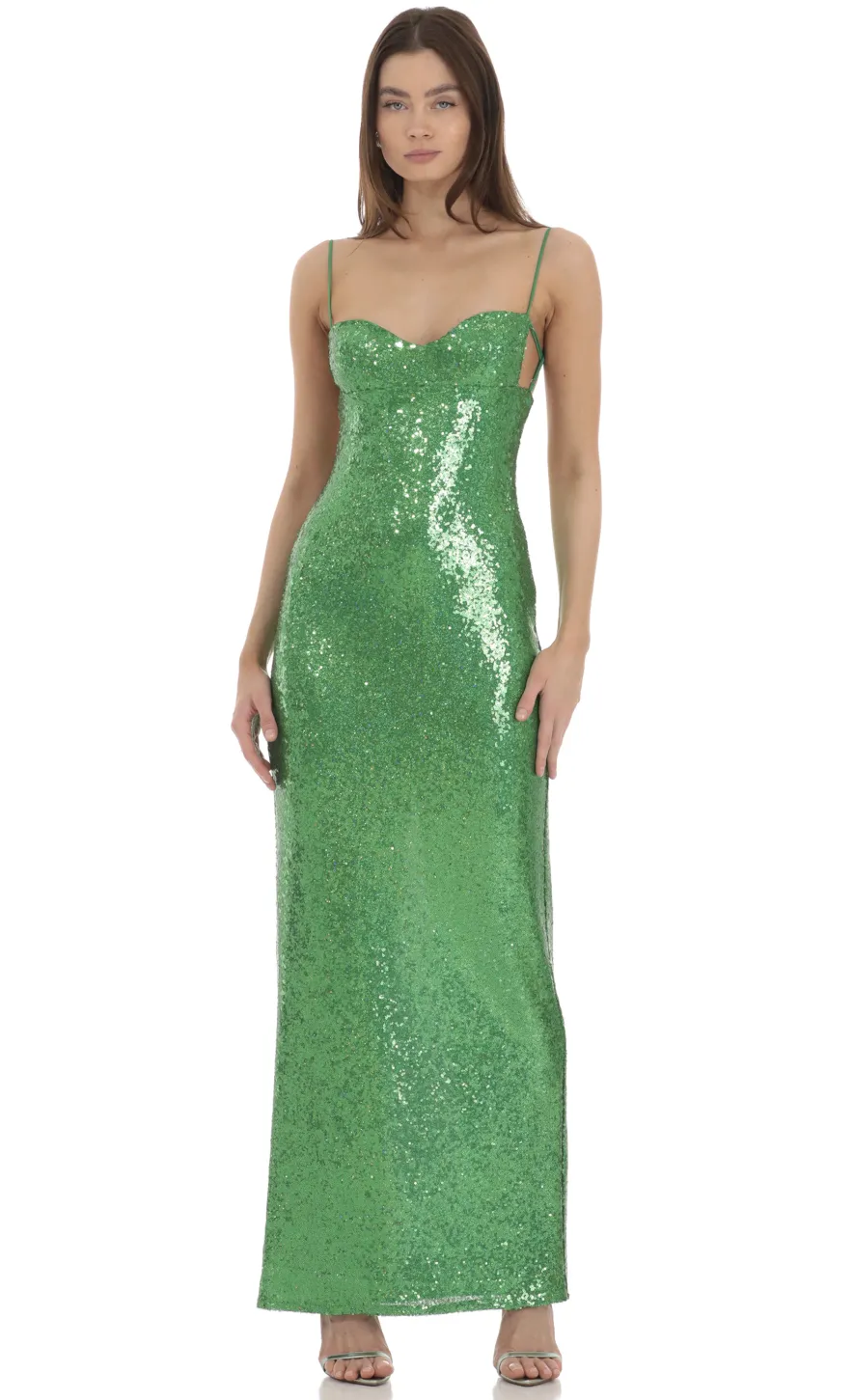 LUCY IN THE SKY Maxi Dresses^Sequin Open Back Maxi Dress In Green