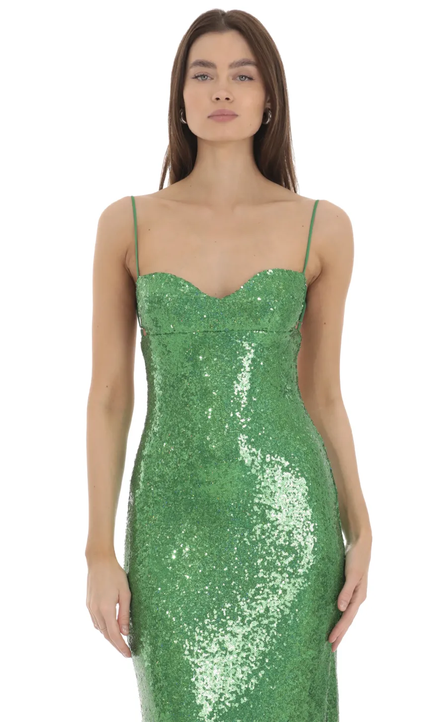 LUCY IN THE SKY Maxi Dresses^Sequin Open Back Maxi Dress In Green
