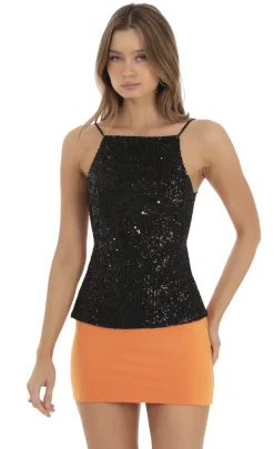 LUCY IN THE SKY Tops^Sequin Open Back Top In Black