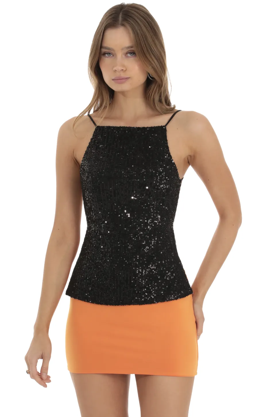 LUCY IN THE SKY Tops^Sequin Open Back Top In Black