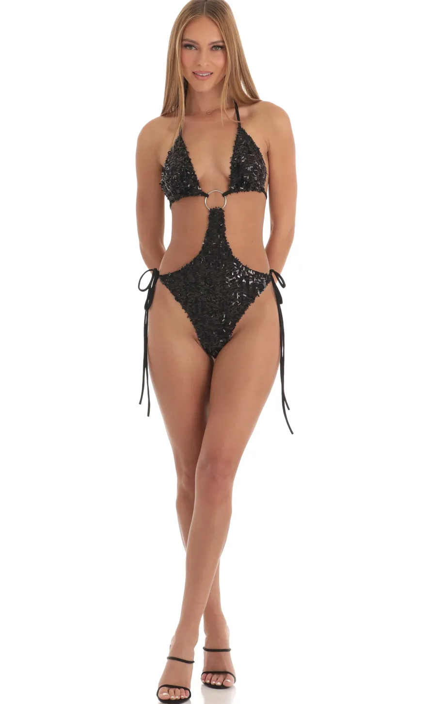 LUCY IN THE SKY Swimwear^Sequin O-Ring Monokini In Black