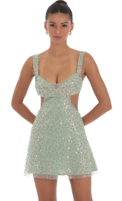 LUCY IN THE SKY Mini Dresses^Sequin Pearl Cutout Dress In Green