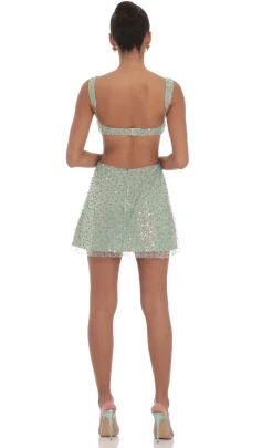 LUCY IN THE SKY Mini Dresses^Sequin Pearl Cutout Dress In Green