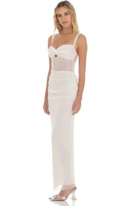 LUCY IN THE SKY Maxi Dresses^Sequin Pearl Twist Ruched Maxi Dress In White