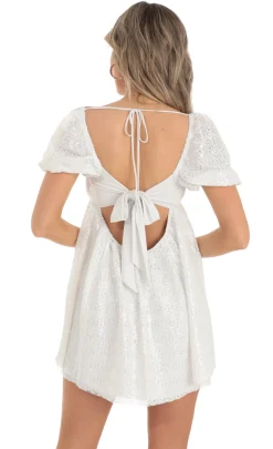 LUCY IN THE SKY Mini Dresses^Sequin Puff Sleeve Baby Doll Dress In White