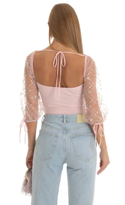 LUCY IN THE SKY Bodysuits^Sequin Puff Sleeve Bodysuit In Pink