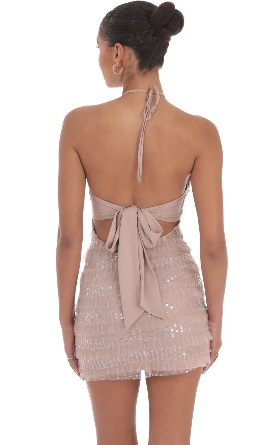 LUCY IN THE SKY Mini Dresses^Sequin Ruffle Halter Bodycon Dress In Mauve