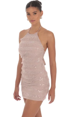 LUCY IN THE SKY Mini Dresses^Sequin Ruffle Halter Bodycon Dress In Mauve