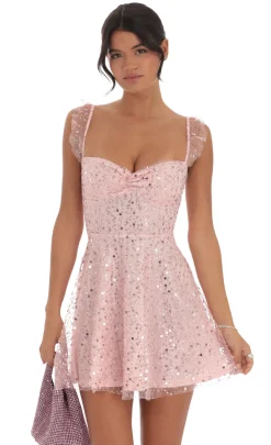 LUCY IN THE SKY Mini Dresses^Sequin Ruffle Strap A-Line Dress In Pink