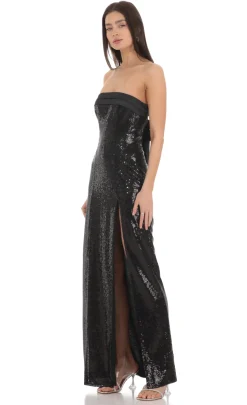 LUCY IN THE SKY Maxi Dresses^Sequin Satin Back Tie Maxi Dress In Black