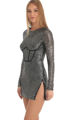 LUCY IN THE SKY Mini Dresses^Sequins Crepe Corset Dress In Silver