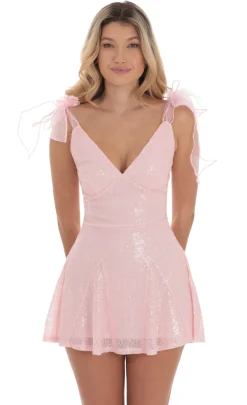 LUCY IN THE SKY Mini Dresses^Sequin Shoulder Ties Dress In Pink