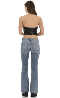 LUCY IN THE SKY Tops^Sequin Strapless Corset Top In Black