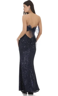 LUCY IN THE SKY Maxi Dresses^Sequin Strapless Maxi Dress In Navy