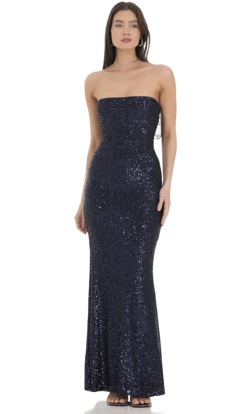 LUCY IN THE SKY Maxi Dresses^Sequin Strapless Maxi Dress In Navy