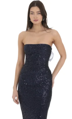 LUCY IN THE SKY Maxi Dresses^Sequin Strapless Maxi Dress In Navy
