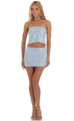 LUCY IN THE SKY Two-Piece Sets^Sequin Strapless Two Piece Set In Blue