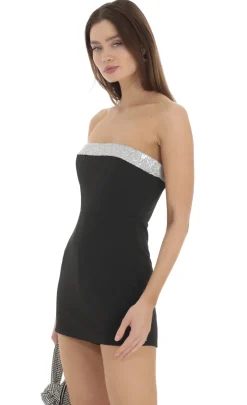 LUCY IN THE SKY Mini Dresses^Sequin Trim Strapless Romper In Black