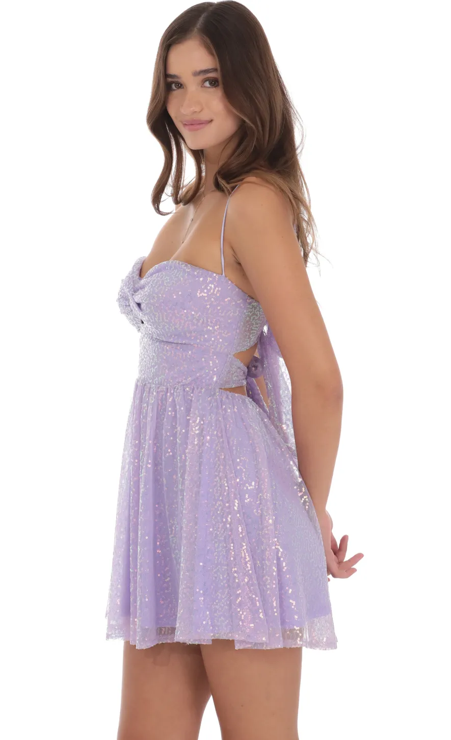 LUCY IN THE SKY Mini Dresses^Sequin Twist A-line Dress In Lavender