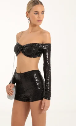 LUCY IN THE SKY Two-Piece Sets|Shorts^Sequin Two Piece Set In Black