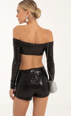 LUCY IN THE SKY Two-Piece Sets|Shorts^Sequin Two Piece Set In Black