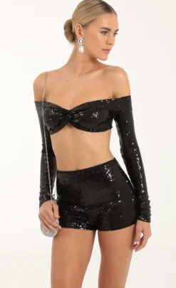 LUCY IN THE SKY Two-Piece Sets|Shorts^Sequin Two Piece Set In Black
