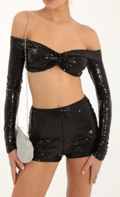 LUCY IN THE SKY Two-Piece Sets|Shorts^Sequin Two Piece Set In Black