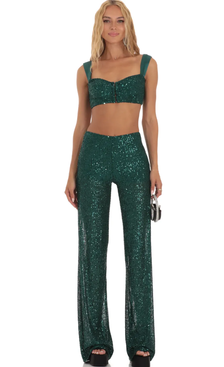 LUCY IN THE SKY Two-Piece Sets|Pants^Sequin Two Piece Set In Green